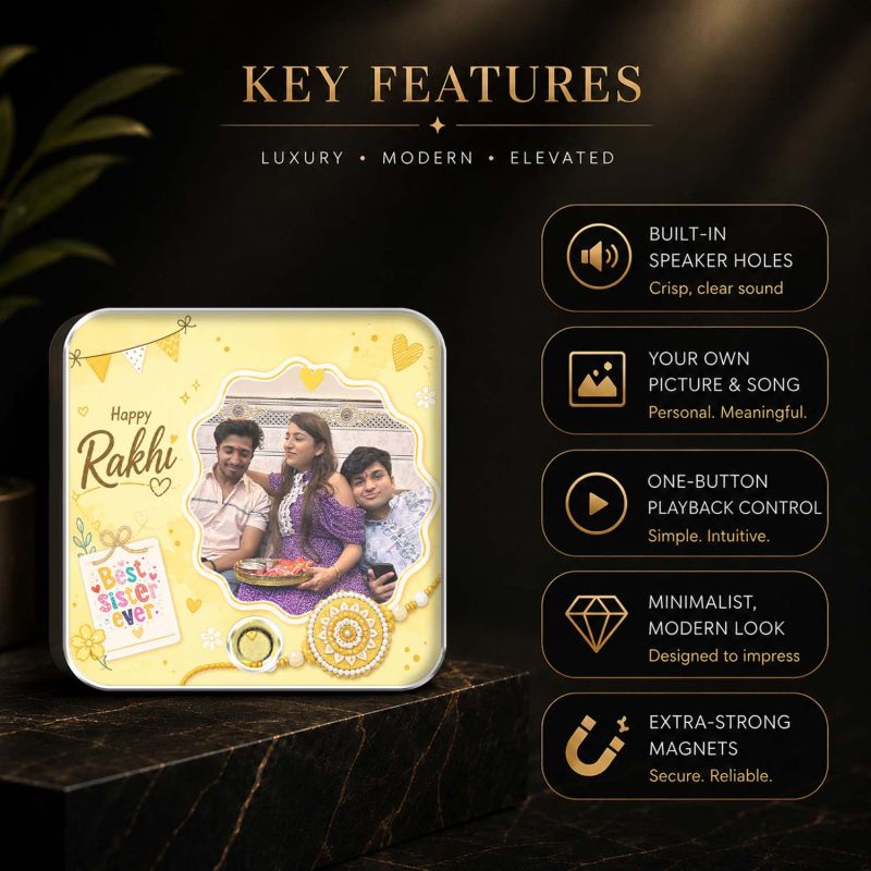 Personalized Rakhi Gift for Brother & Sister, Custom Musical Fridge Magnet with Photo & Song, Audio Message Gift Rechargeable Sound Magnet